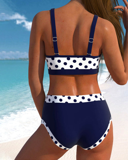 Yvette – Patchwork bikini na točkice, visoki struk