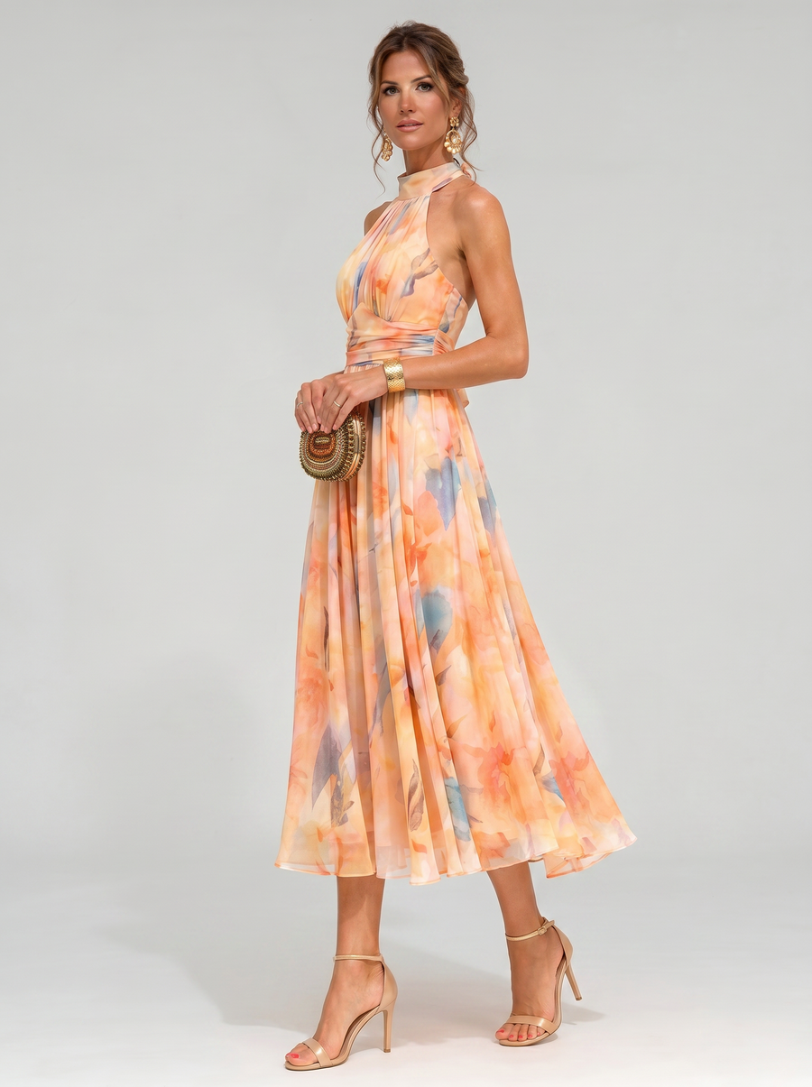 Aurora – Halter Midi Haljina s Akvarelnim Printom