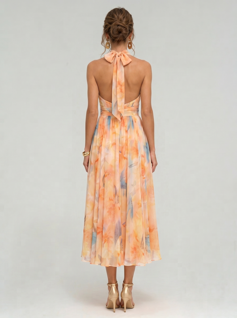 Aurora – Halter Midi Haljina s Akvarelnim Printom