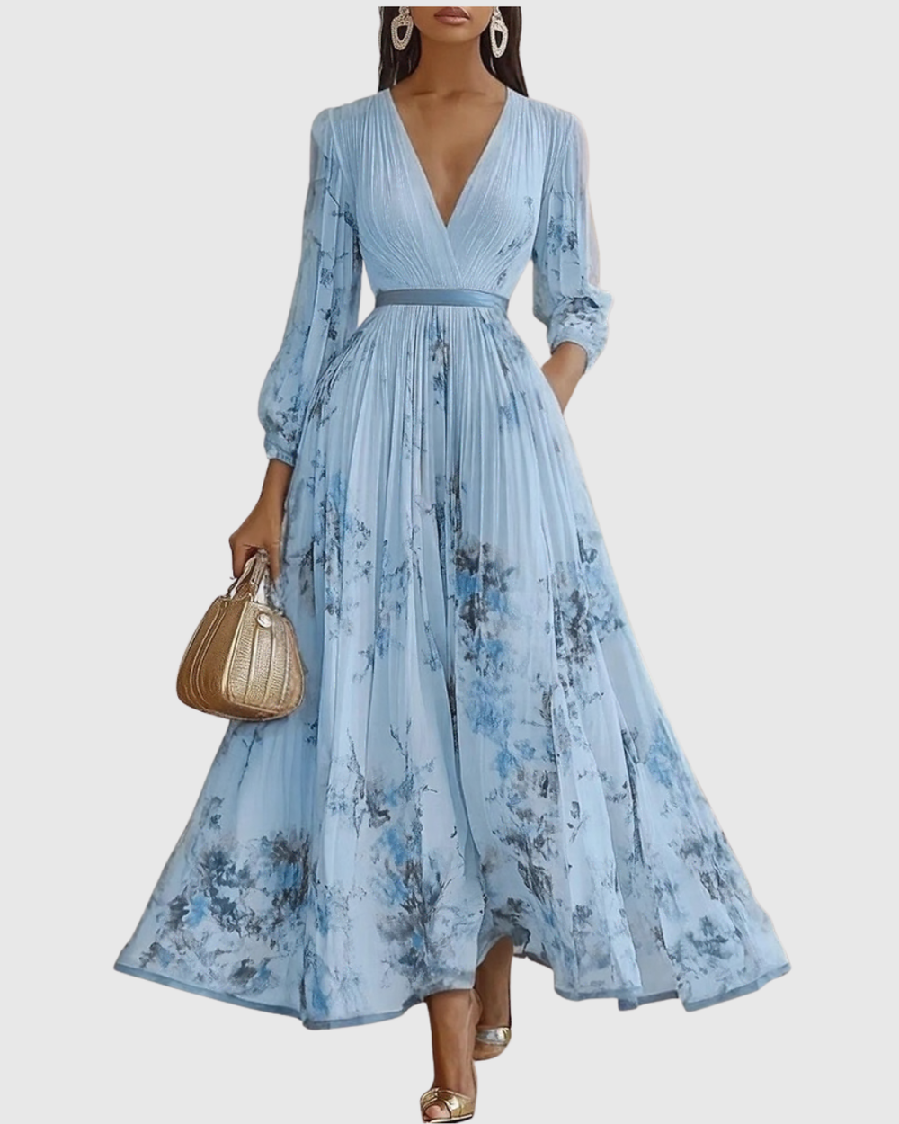 Rowella - Elegantna Plisirane Maxi Haljina