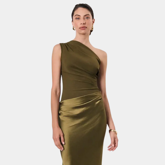 Aleida | Haljina Maxi Saten s Jednim Rame