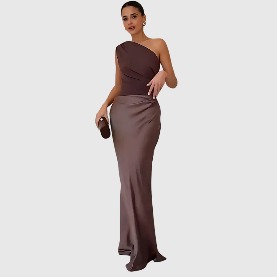 Aleida | Haljina Maxi Saten s Jednim Rame