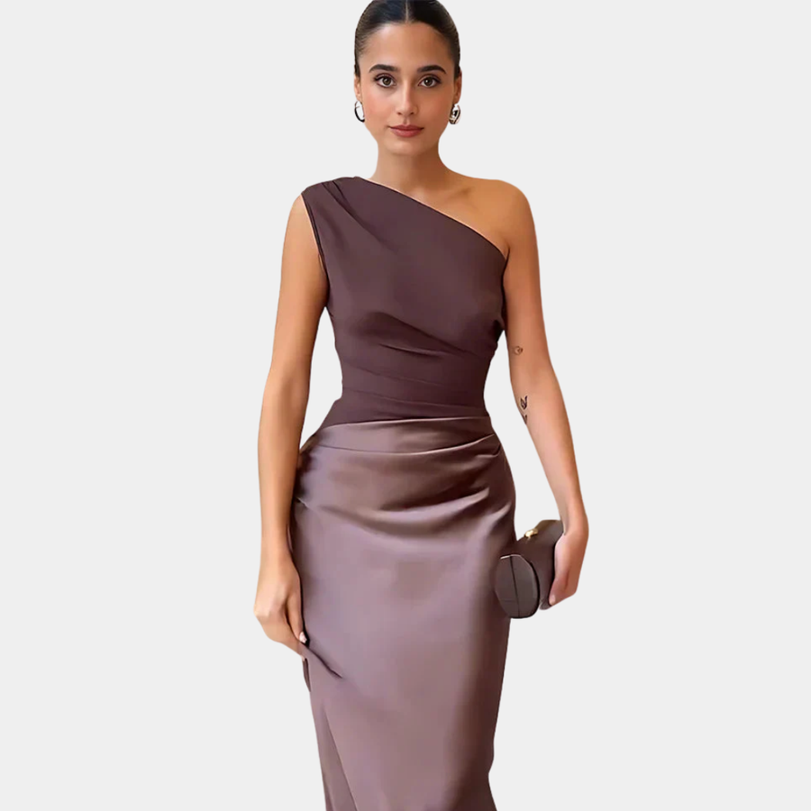 Aleida | Haljina Maxi Saten s Jednim Rame