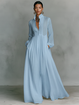Élise – Lanena patchwork maxi haljina s visokim ovratnikom
