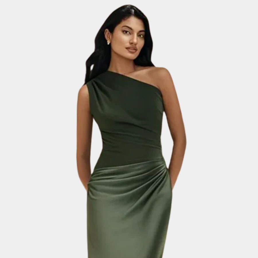 Aleida | Haljina Maxi Saten s Jednim Rame