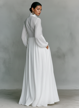 Élise – Lanena patchwork maxi haljina s visokim ovratnikom