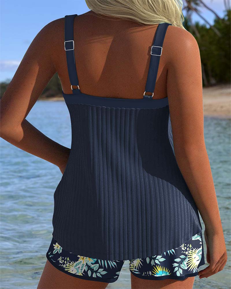 Aurélie – Prugasti tankini s plažnim šorcem