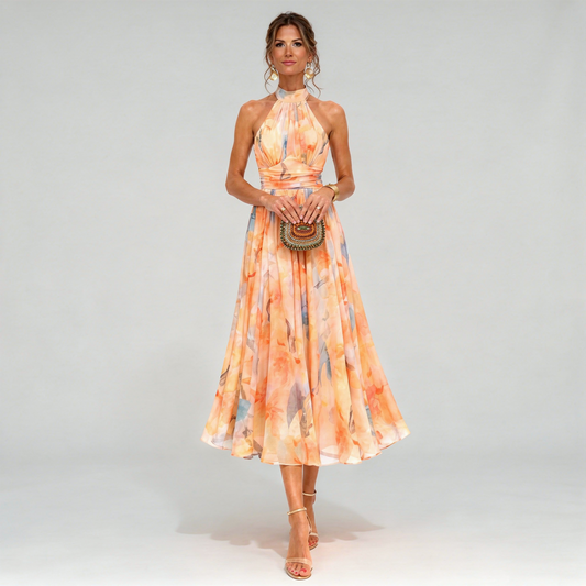 Aurora – Halter Midi Haljina s Akvarelnim Printom
